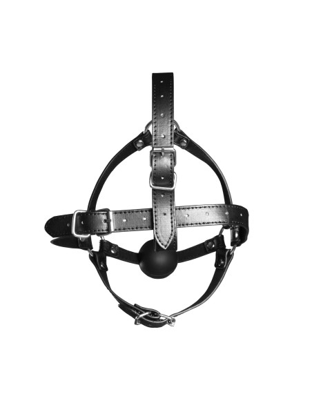 Head Harness with Solid Ball Gag - Black