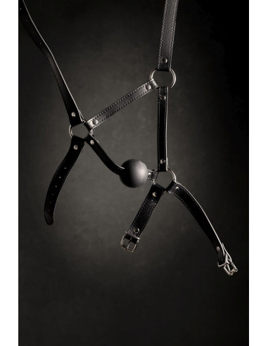 Head Harness with Solid Ball Gag - Black