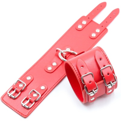 Fetish Fever Kajdanki Cuffs with two buckles - Red - 1