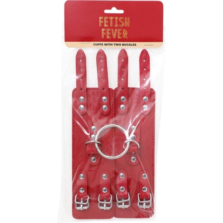 Fetish Fever Kajdanki Cuffs with two buckles - Red - 2