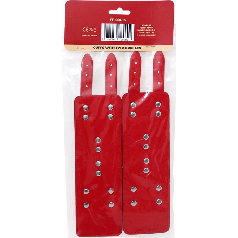 Fetish Fever Kajdanki Cuffs with two buckles - Red - 3
