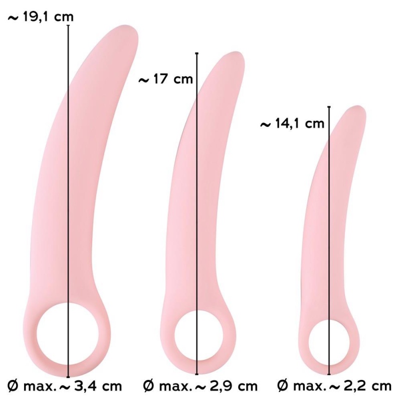 Vaginal Trainers – zestaw 3 dilatorów waginalnych: trzystopniowy, manualny, silikon medyczny, 14,1 / 17 / 19,1 cm, Ø 2,2–3,4 cm - 8