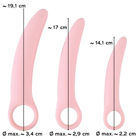 Vaginal Trainers – zestaw 3 dilatorów waginalnych: trzystopniowy, manualny, silikon medyczny, 14,1 / 17 / 19,1 cm, Ø 2,2–3,4 cm - 8