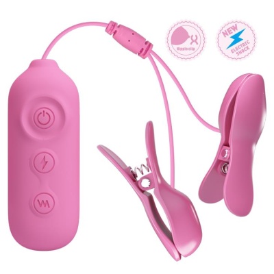 Zaciski na brodawki Nipple Clip z wibracjami i elektrostymulacją - 12 cm - 1 2