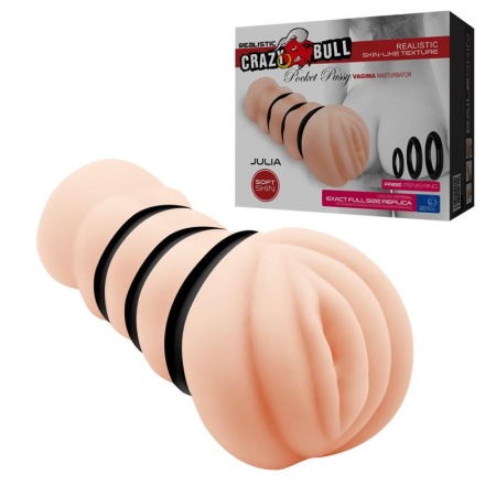 Masturbator JULIA z 3 pierścieniami zaciskowymi i realistyczną pochwą (15,5 × 7,2 × 7,2 cm) - 1