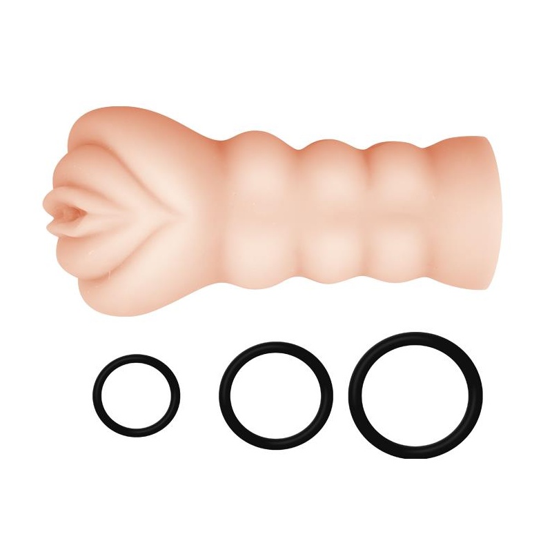 Masturbator JULIA z 3 pierścieniami zaciskowymi i realistyczną pochwą (15,5 × 7,2 × 7,2 cm) - 3