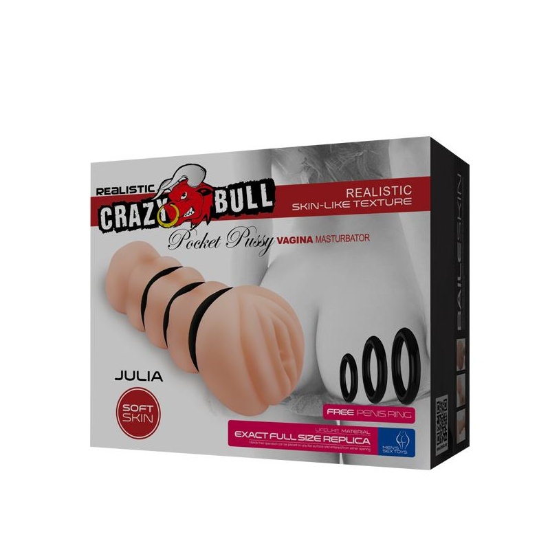 Masturbator JULIA z 3 pierścieniami zaciskowymi i realistyczną pochwą (15,5 × 7,2 × 7,2 cm) - 8