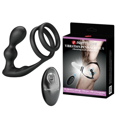 Penis Sleeve VI z wibrującą wkładką analną - 13,5 cm - 1