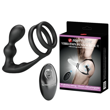 Penis Sleeve VI z wibrującą wkładką analną - 13,5 cm - 1