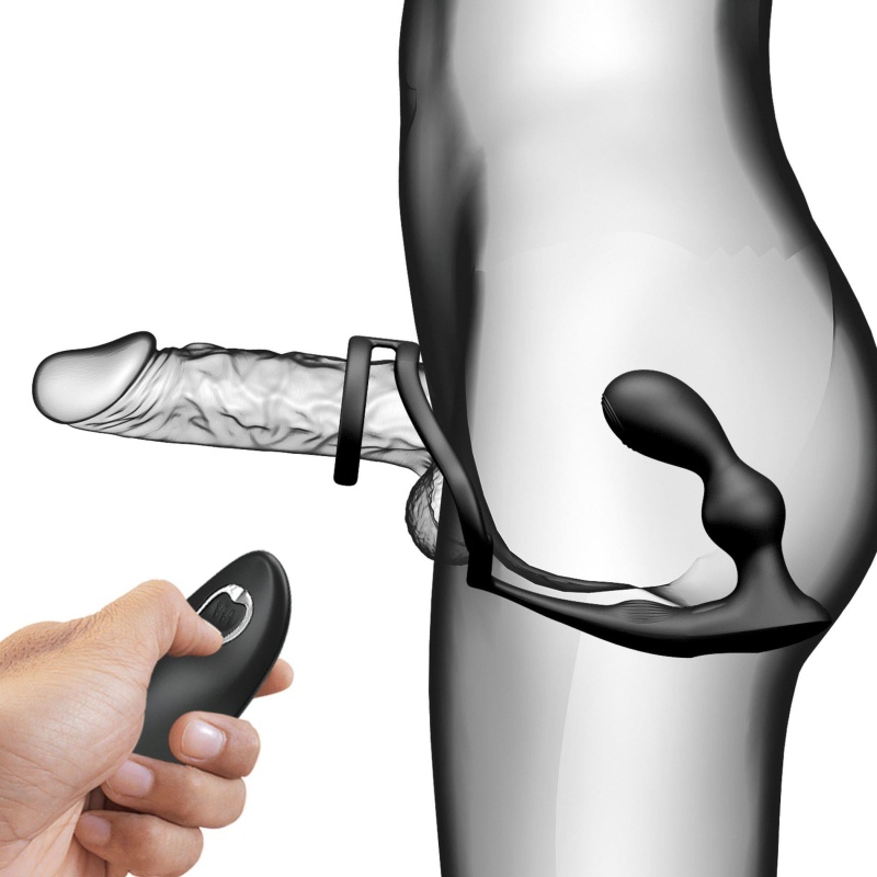 Penis Sleeve VI z wibrującą wkładką analną - 13,5 cm - 2