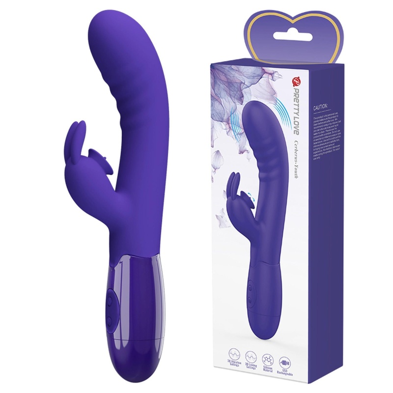 Wibrator dwustymulacyjny Cerberus Youth - 30 funkcji wibracji i lizania (18 cm) - 1