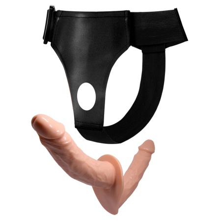 Strap-on z podwójnym dildo - dwa trzony 18 cm i 15 cm, regulowana uprząż, krzywizna ukierunkowana na stymulację punktu G - 3