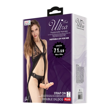 Strap-on z podwójnym dildo - dwa trzony 18 cm i 15 cm, regulowana uprząż, krzywizna ukierunkowana na stymulację punktu G - 7