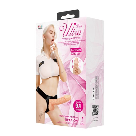 Strap-on RealDeal 9.4'' z regulowaną uprzężą i wibrującym dildo - długość całkowita 23,9 cm - 7