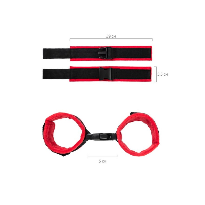 Anonymo handcuffs, velour, red, 29 cm - 5
