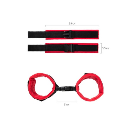 Anonymo handcuffs, velour, red, 29 cm - 5