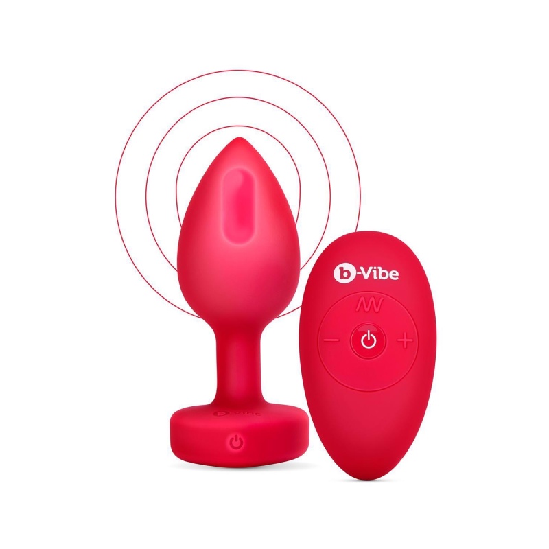 Korek analny wibracyjny VIBRATING HEART SHAPE JEWEL PLUG M/L Red - 6 poziomów wibracji, 15 wzorców, średnica 4 cm, długość inser - 2