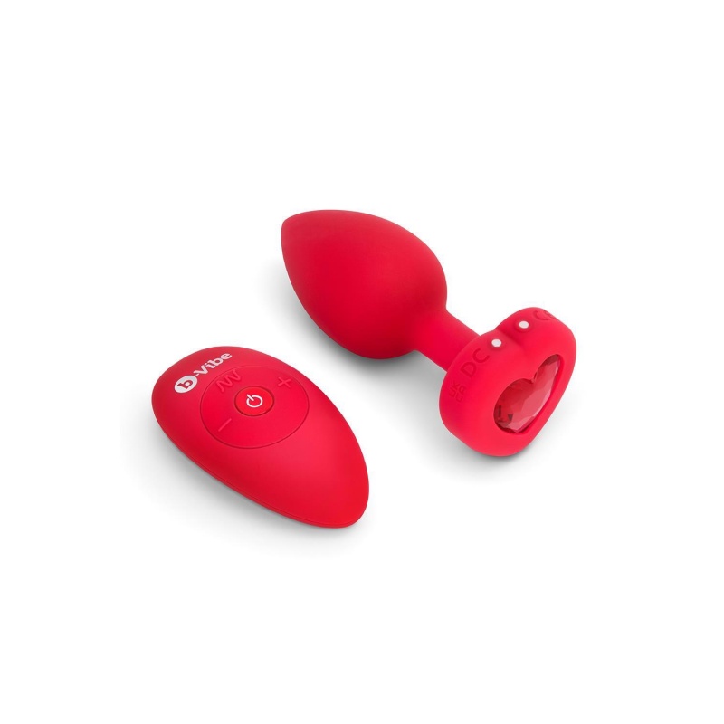Korek analny wibracyjny VIBRATING HEART SHAPE JEWEL PLUG M/L Red - 6 poziomów wibracji, 15 wzorców, średnica 4 cm, długość inser - 3