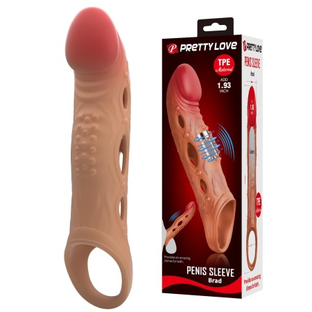 Nakładka na penisa BRAD z wibracją i przedłużeniem o 4,9 cm - 1