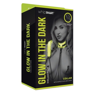 WHIPSMART GLOW IN THE DARK COLLAR WITH NIPPLE CLIPS AND LEASH - 1
