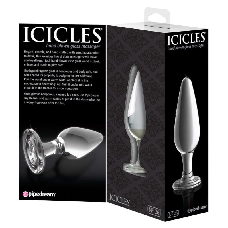 Korek analny szklany No. 26 Clear – termoregulacja, gładka powierzchnia, 11 cm długości i 4 cm średnicy - 5