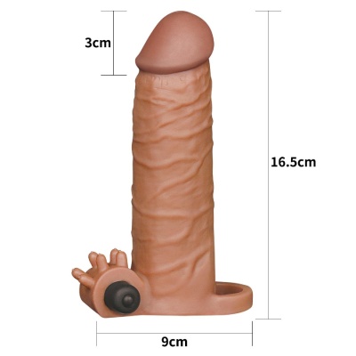 Wibrująca nakładka przedłużająca penisa Pleasure X Tender 5,08 cm brązowa - 1 2