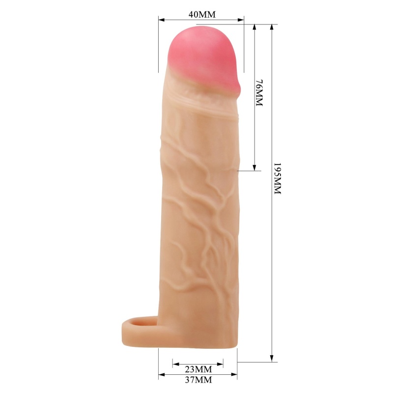 Nakładka na penisa Gerd Flesh z rowkami i paskiem, 7,6 cm - 8