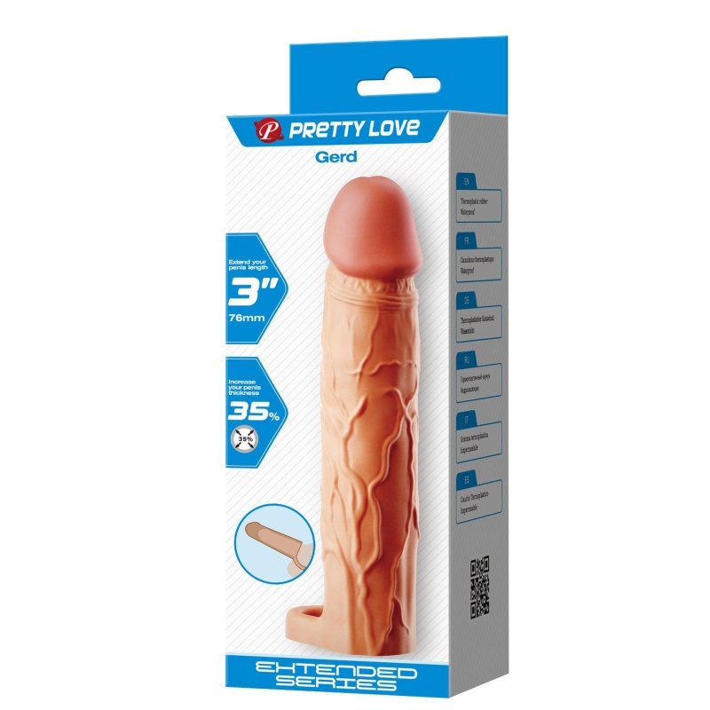 Nakładka na penisa Gerd Flesh z rowkami i paskiem, 7,6 cm - 9