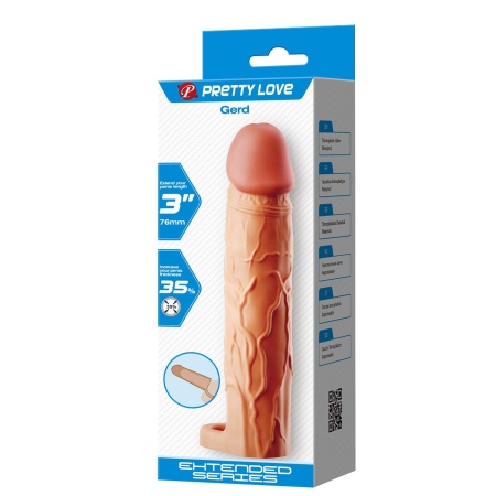Nakładka na penisa Gerd Flesh z rowkami i paskiem, 7,6 cm - 9