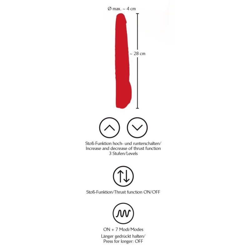 Wibrator Red Push 27,5 cm z funkcją pulsacji (push) i 7 trybami wibracji, TPE - 7