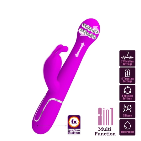 Wibrator króliczek Dejon Twinkled Tenderness Purple - 7 funkcji wibracji, 4 tryby wypychania, 4 funkcje rotacji, dwa niezależne - 2