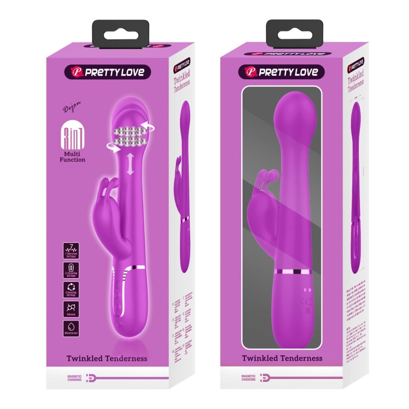 Wibrator króliczek Dejon Twinkled Tenderness Purple - 7 funkcji wibracji, 4 tryby wypychania, 4 funkcje rotacji, dwa niezależne - 12