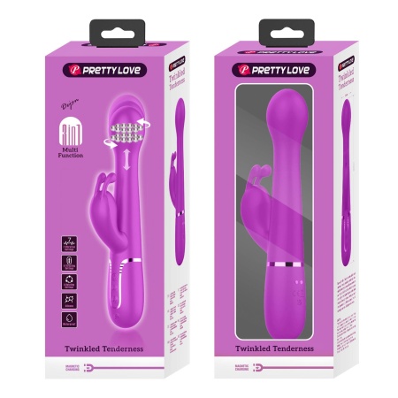 Wibrator króliczek Dejon Twinkled Tenderness Purple - 7 funkcji wibracji, 4 tryby wypychania, 4 funkcje rotacji, dwa niezależne - 12