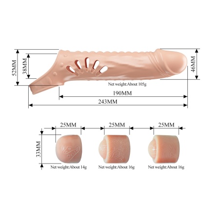 Nakładka na penisa Penis Sleeve z 3 wyjmowanymi wkładkami - TPE, 24,3 cm - 8