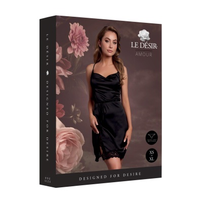 Open Back Silk Dress with Criss Cross Details and Slit - One Size - Black - 1 2
