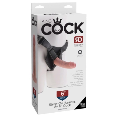 Strap-On 6 inch – realistyczny dildo z regulowaną uprzężą i 3 pierścieniami, 15,2 cm - 1
