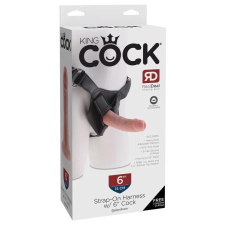 Strap-On 6 inch – realistyczny dildo z regulowaną uprzężą i 3 pierścieniami, 15,2 cm - 1