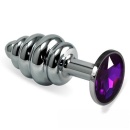 Korek analny Silver Spiral Plug 6,85 cm z fioletowym kamieniem - 1