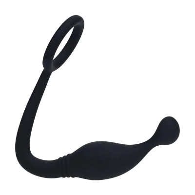Silicone Cockring with Prostate Stimulator - M - Black - 1