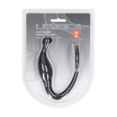 Silicone Cockring with Prostate Stimulator - M - Black - 1 2