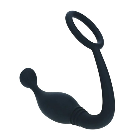 Silicone Cockring with Prostate Stimulator - M - Black - 4