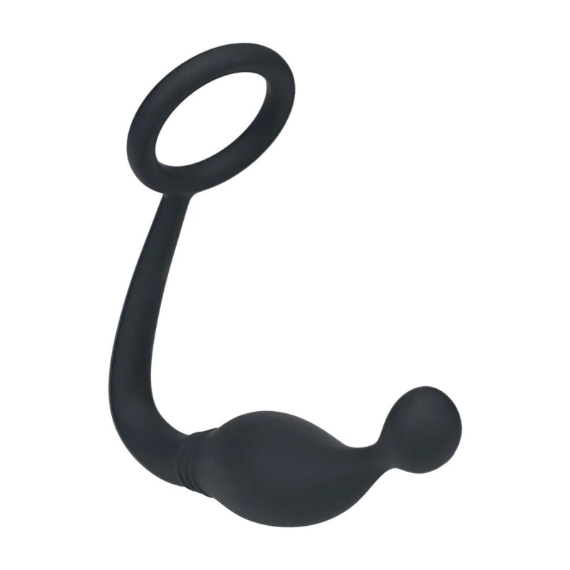 Silicone Cockring with Prostate Stimulator - M - Black - 5