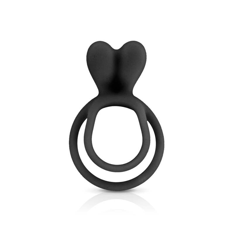 Podwójny pierścień erekcyjny na penisa Double Cockring Black z wypustką stymulującą łechtaczkę, średnica 3,0 cm - 1