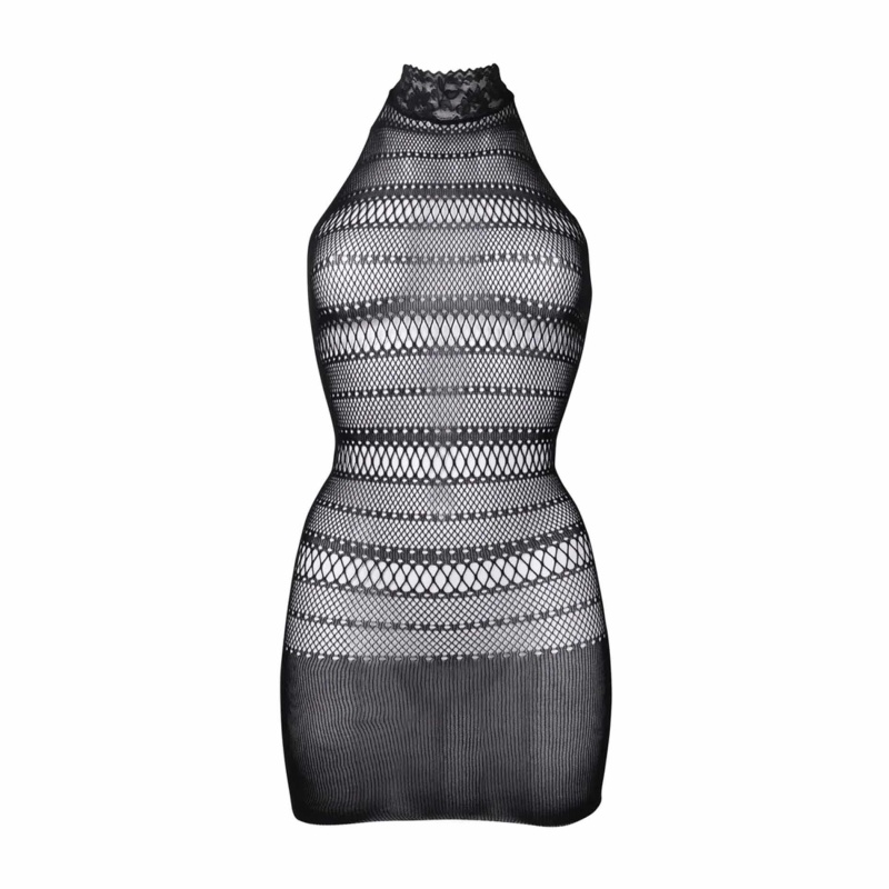 High Lace Neck Net Mini Dress - One Size - 8