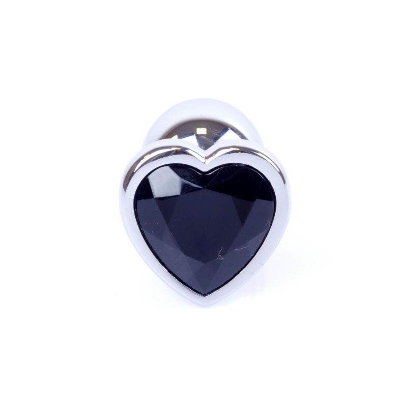 Korek analny Silver Heart Plug Black - anatomiczny, stal nierdzewna, dł. 7 cm, śr. 2,7 cm - 2