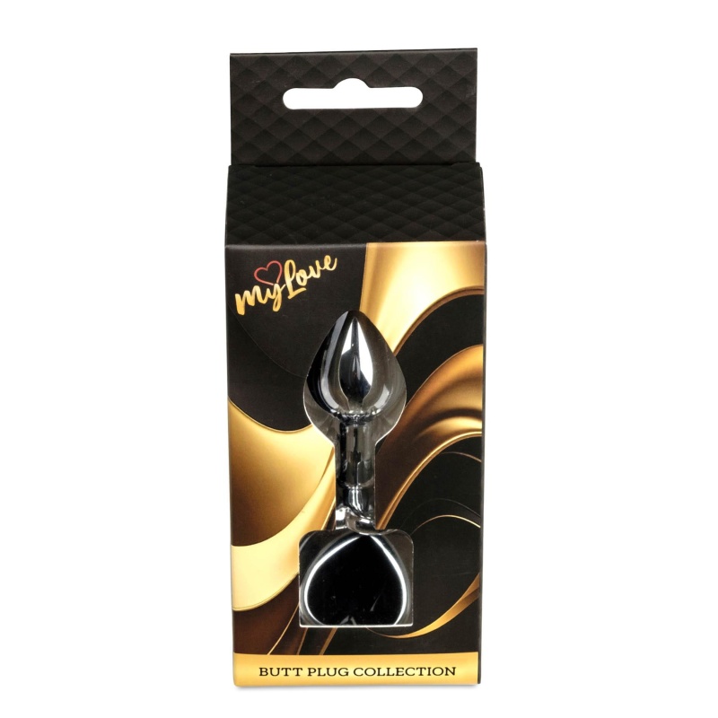 Korek analny Silver Heart Plug Black - anatomiczny, stal nierdzewna, dł. 7 cm, śr. 2,7 cm - 9