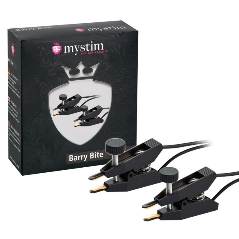 Zaciski elektrostymulacyjne na sutki Mystim Barry Bite – bipolarne, pozłacane styki - 3