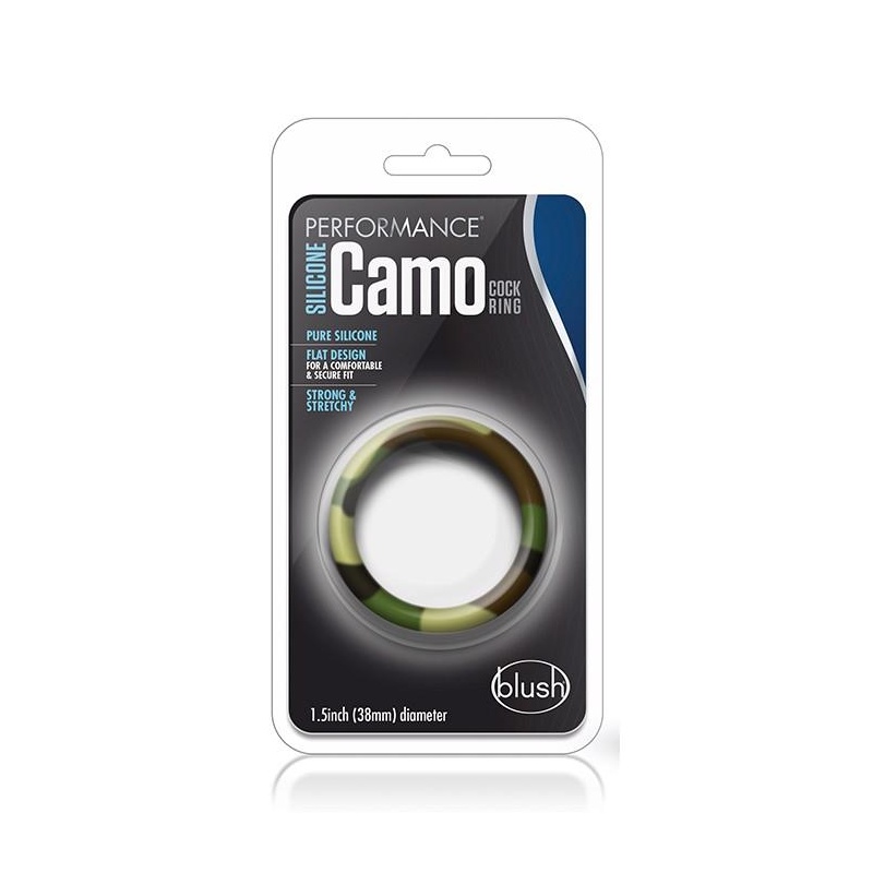 Pierścień na prącie Performance Silicone Camo - płaski, elastyczny silikon, średnica wewnętrzna 3,8 cm, szerokość 1,27 cm - 1