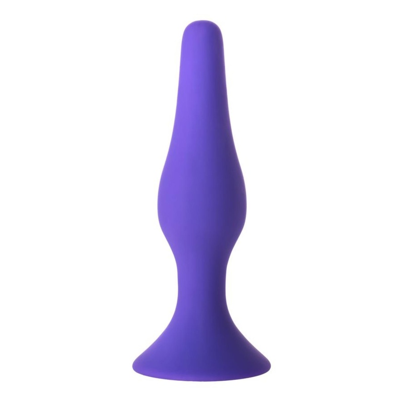 Korek analny A-TOYS Butt Plug Purple - silikon medyczny, trójkątna baza z przyssawką, wąska końcówka - 3