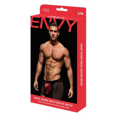 ENVY SNAP DOWN MESH BOXER BRIEF BLACK RED, S/M - 1